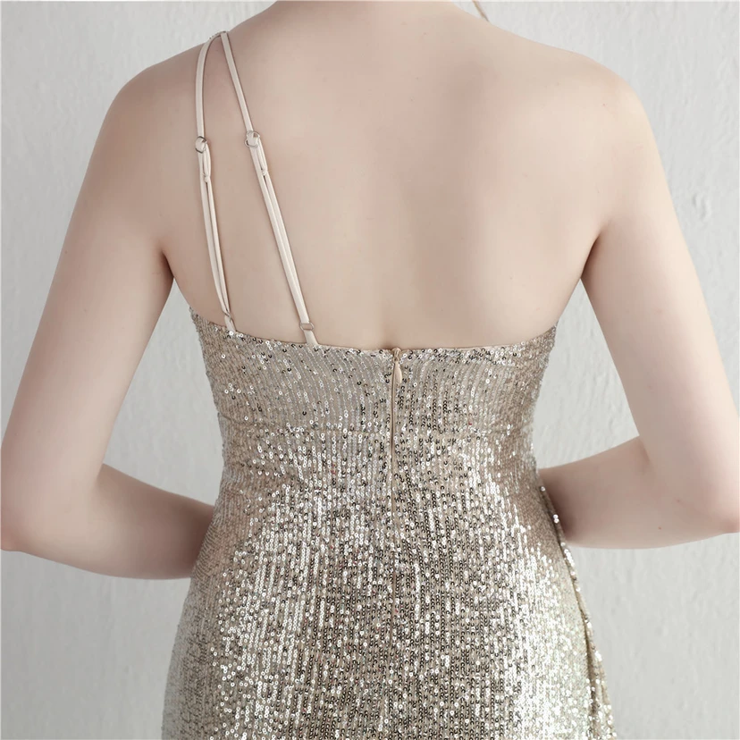 Sequined One-Shoulder Celebrity Cold Banquet Slit Long Sequin Aura Queen Dinner Fishtail Dress view 61
