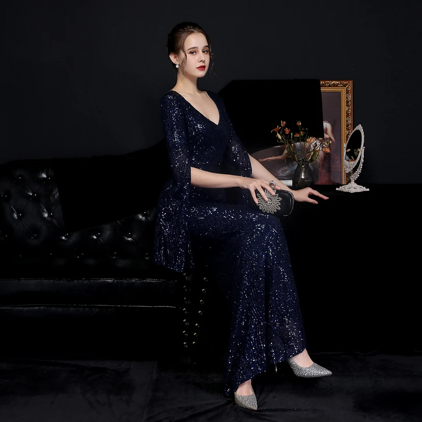 Robe de soirée élégante à sequins, longue, cintrée et sirène, idéale pour les réceptions et les célébrités. view 49