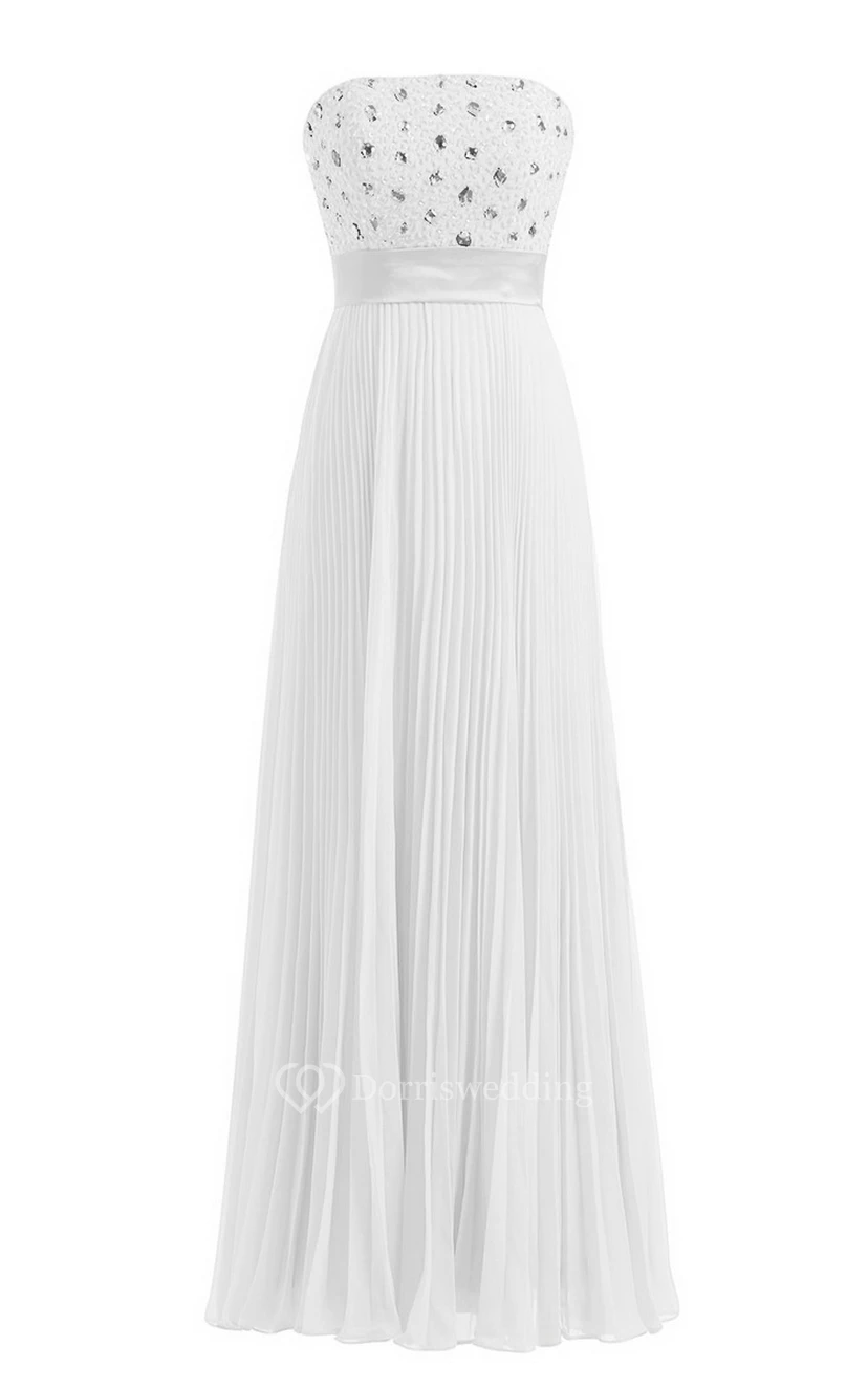 Strapless Empire Long Pleated Dress With Rhinestones view 5