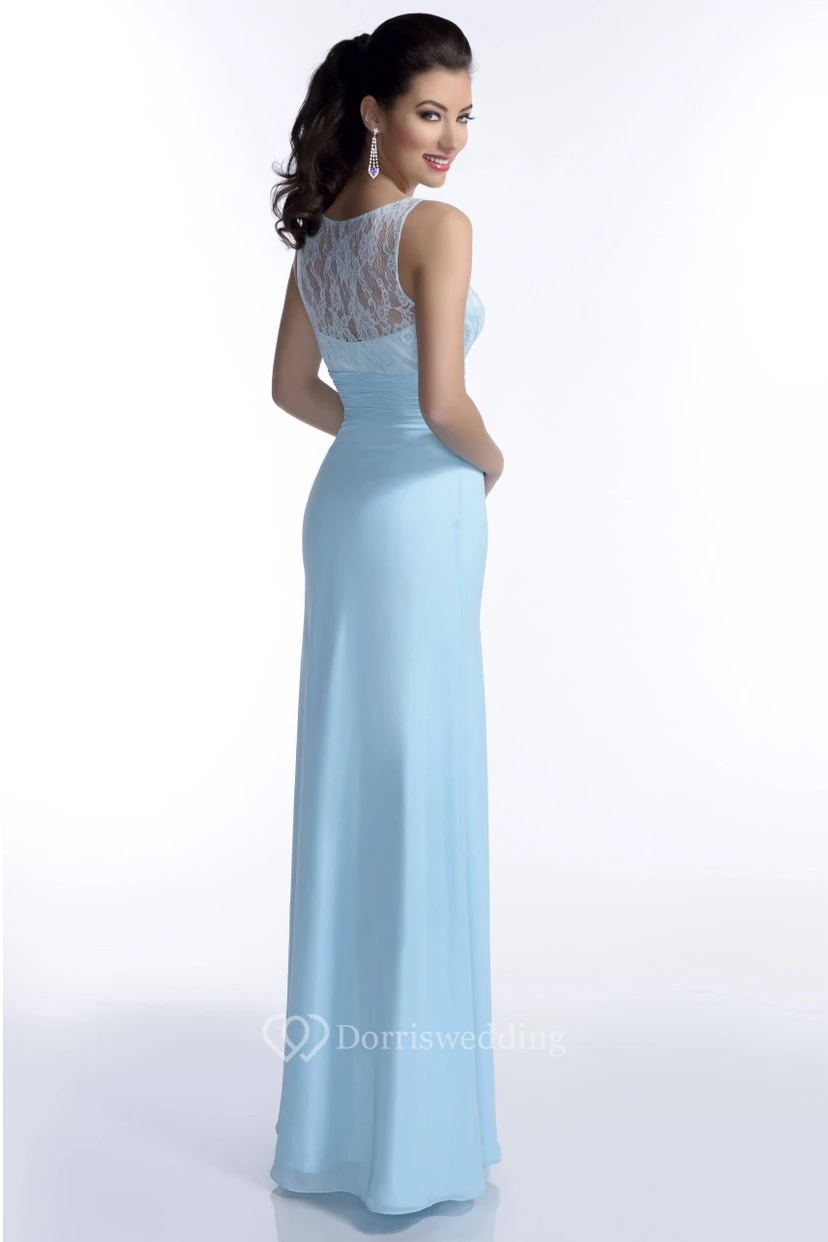 Lace Bodice Sleeveless Chiffon Bridesmaid Dress With Scoop Neckline view 2