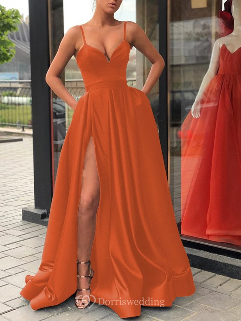 Spaghetti Satin Black Empire A-line Solid Prom Dress view 38