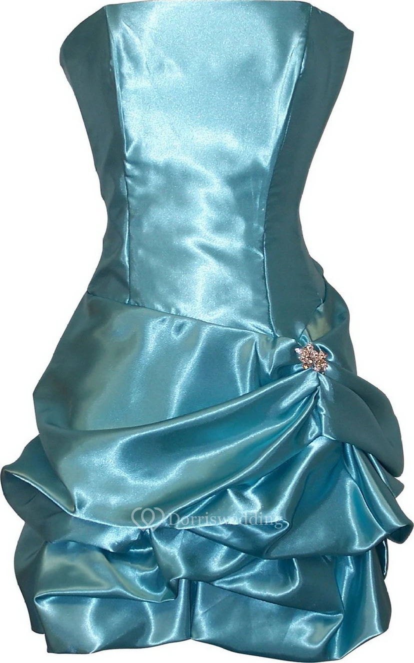 Strapless Short Satin Dress With Ruffles view 4