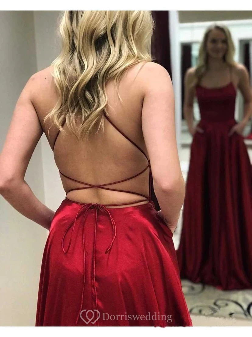Simple Blue Spaghetti Front Split Sexy Prom Dress view 3