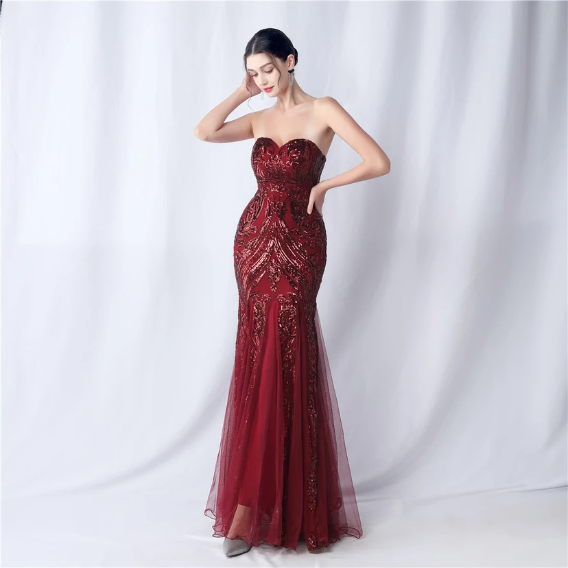 Positionierung Blumenschnitt Netz Pailletten Hochzeitsdinner Toast Party Abendkleid view 11