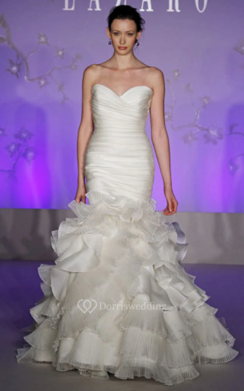 Elegant Pleated Bodice Ruffled Satin Organza Dress With Tiers view 2