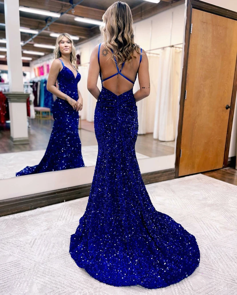 Baby Blue Sequin Mermaid Gown view 7