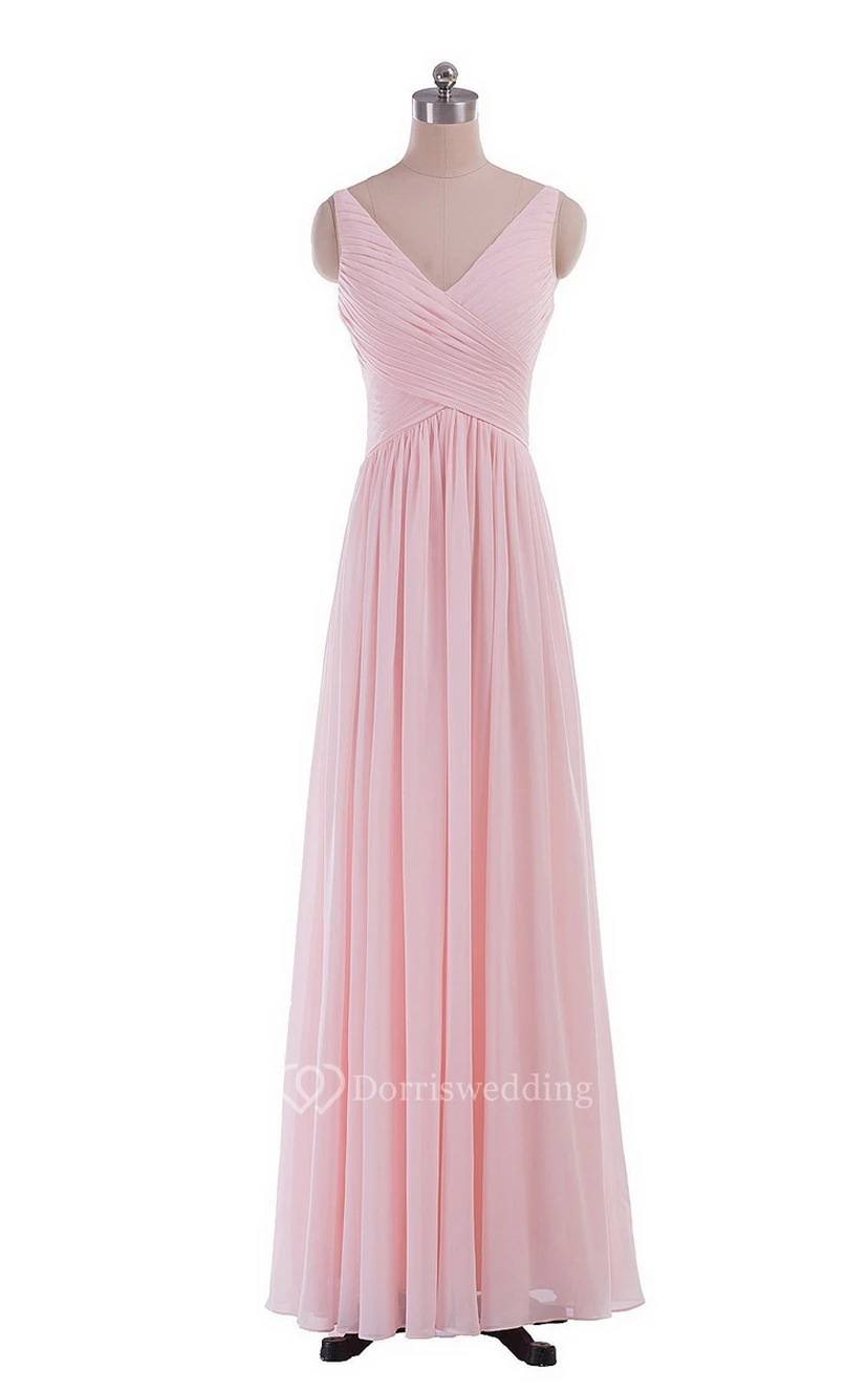 Sleeveless V-neck Chiffon Dress With Crisscross Ruching view 4
