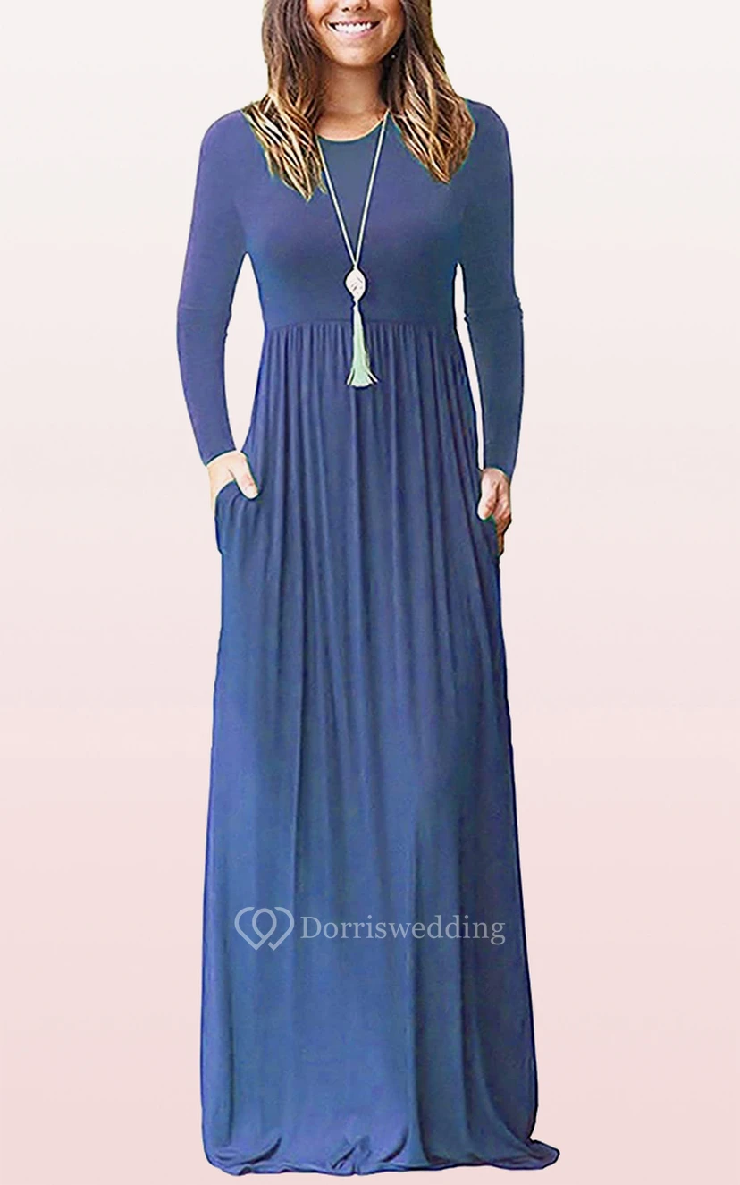 Elegantes Jersey-Gästekleid mit langen Ärmeln, U-Boot-Ausschnitt, A-Linie und Taschen view 4