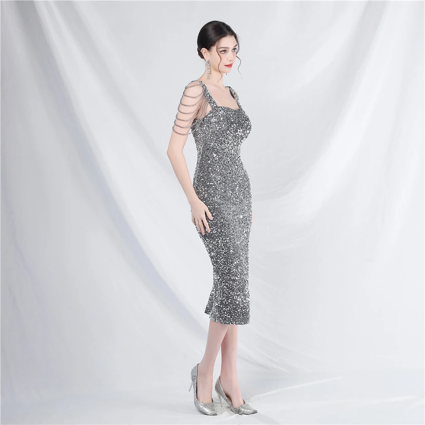 Craft Sequined Velvet Bottom Imitation Handmade Fantasy Sequin Evening Dress Daily Mini Dress view 43