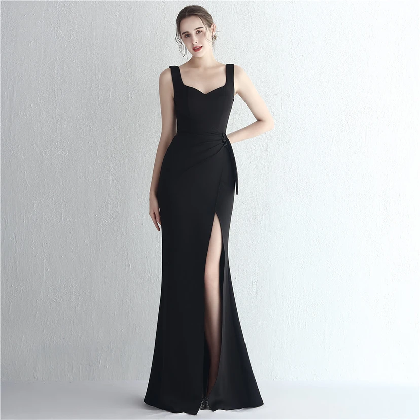 Satin-Kleid mit Perlenbesatz, langem Schlitz, schmal geschnitten, Meerjungfrauenschnitt, für Promi-Dinner, Hochzeiten, Autoausstellungen, Modellbau view 12