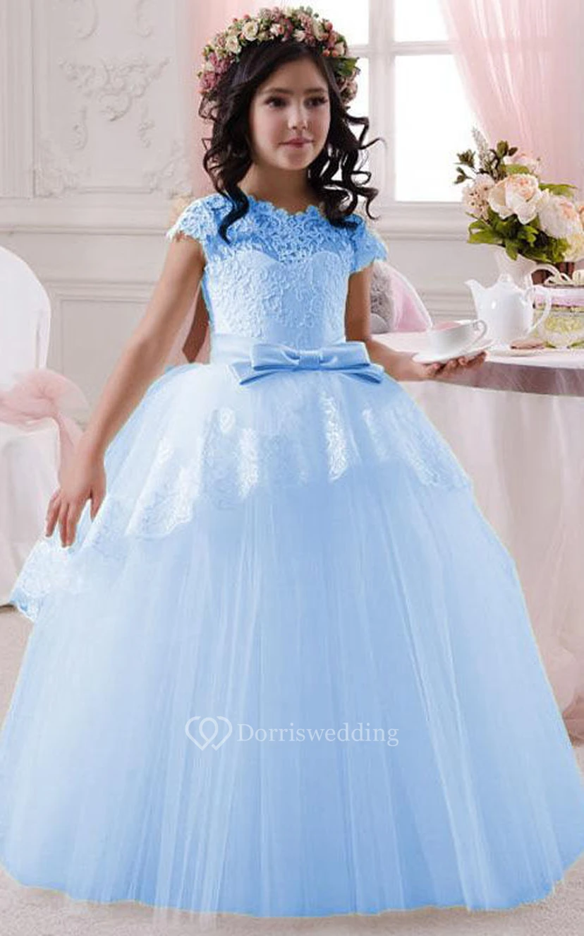 Robe de bal princesse à col festonné en tulle et dentelle pour demoiselle d'honneur view 2
