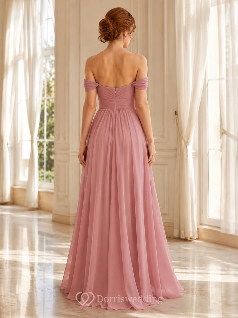 trägerloses Chiffon-Abendkleid in A-Linie, altrosa view 2