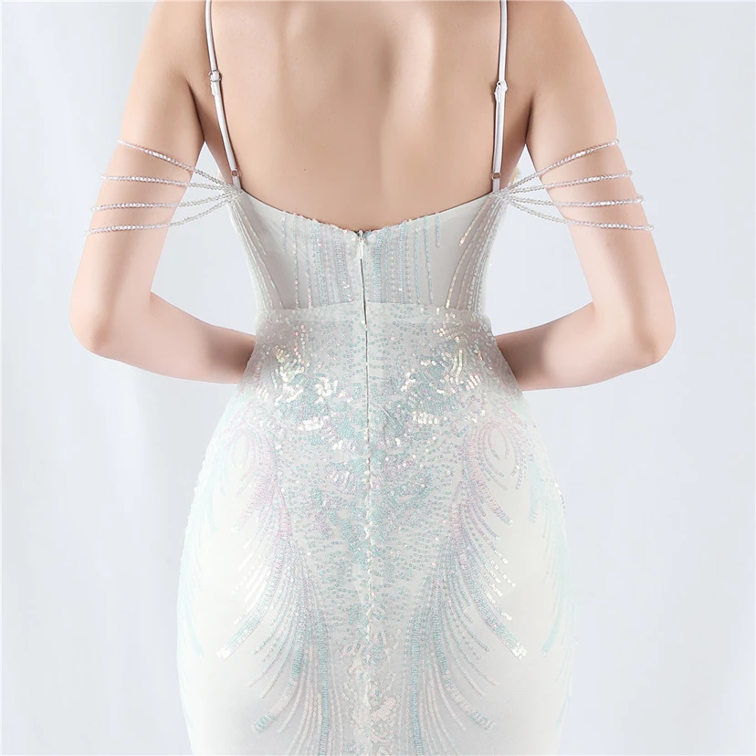 Waist-Reduced Fishbone Shaping Positioning Flower Sequined Anchor Sexy Beaded Suspender Evening Dress view 47