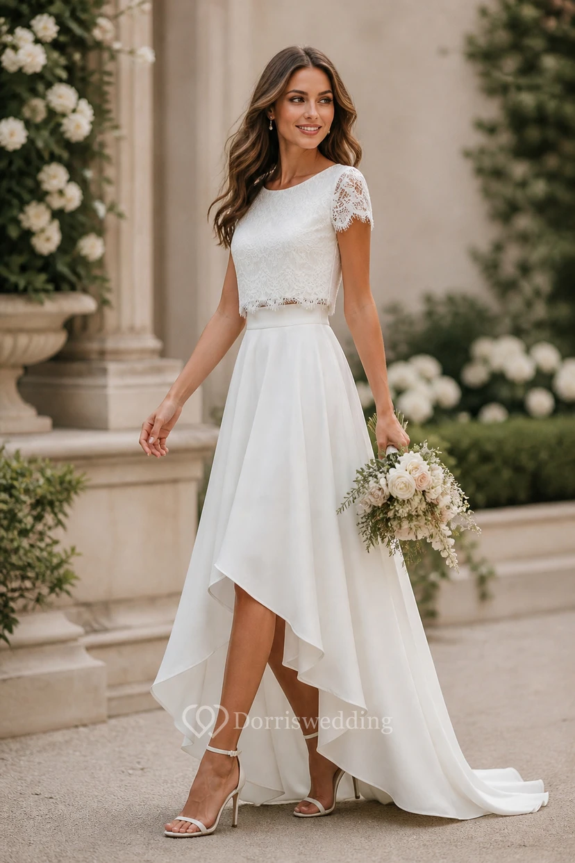 Boho Chic Two-Piece Satin Bridal Set view 3