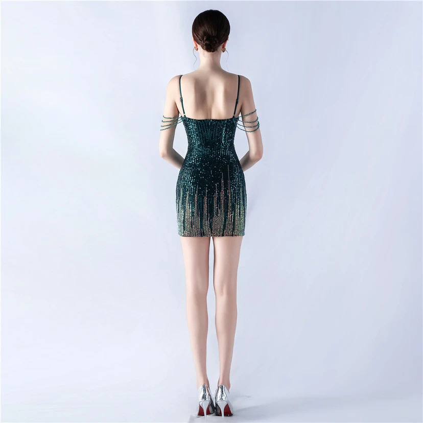 Robe courte à bretelles perlées, jupe courte sexy à nouer sur les hanches view 32