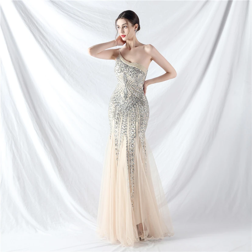 Crafted Beaded Positioning Flower Beads Splicing Mesh Gauze High-End Evening Dress view 91