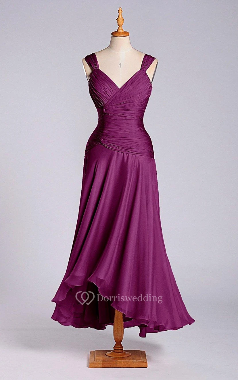 Precioso vestido de gasa de corte A hasta la rodilla view 3