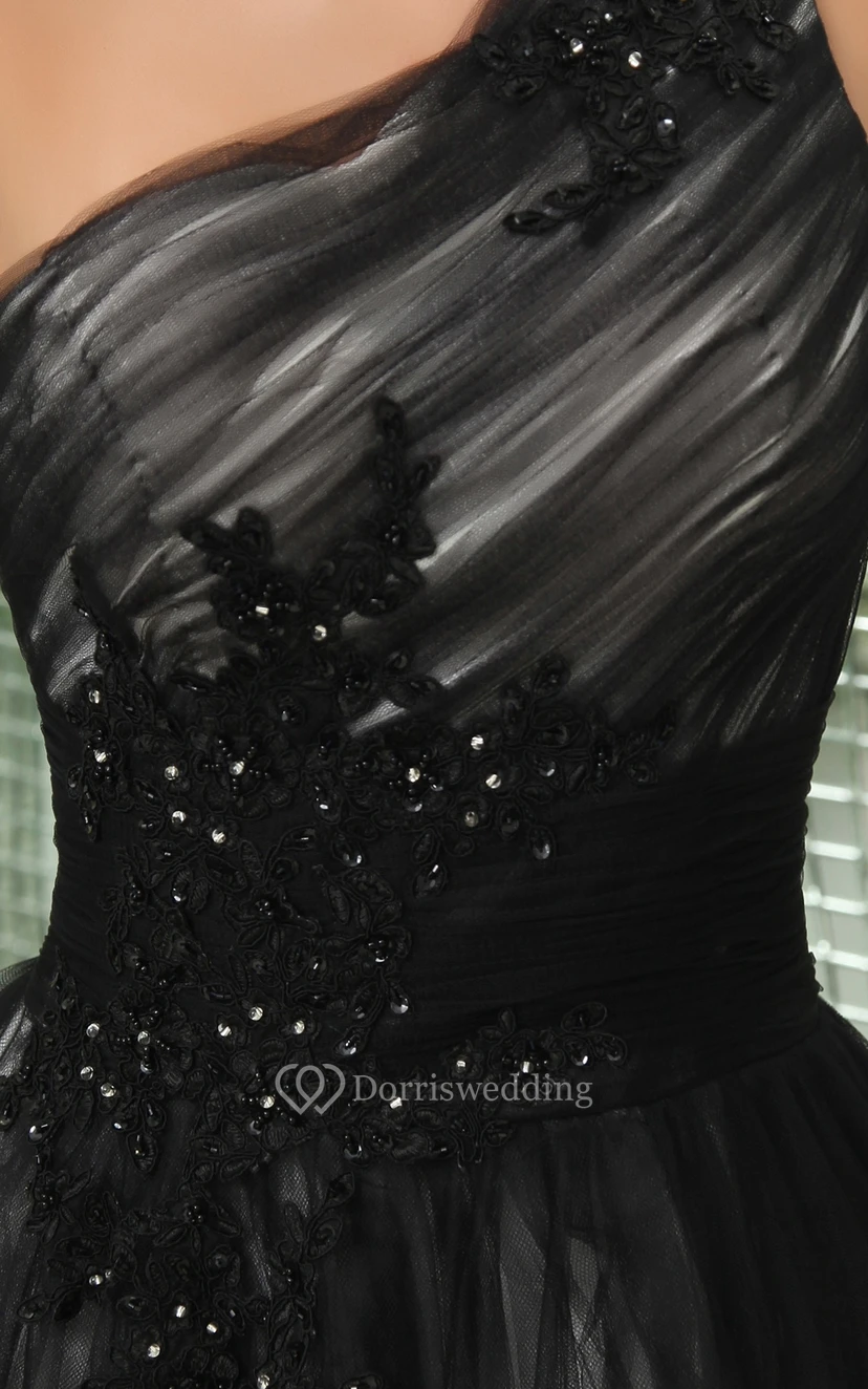 Graceful One-Shoulder Layered Tulle Gown With Side Zipper view 4