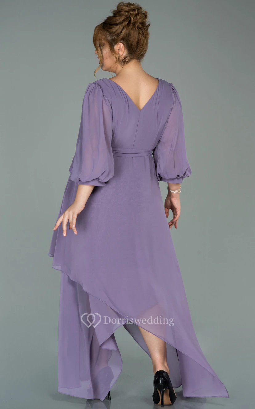 V-neck Half-sleeve Chiffon Empire Petal A-line Formal Plus Size Dress view 2