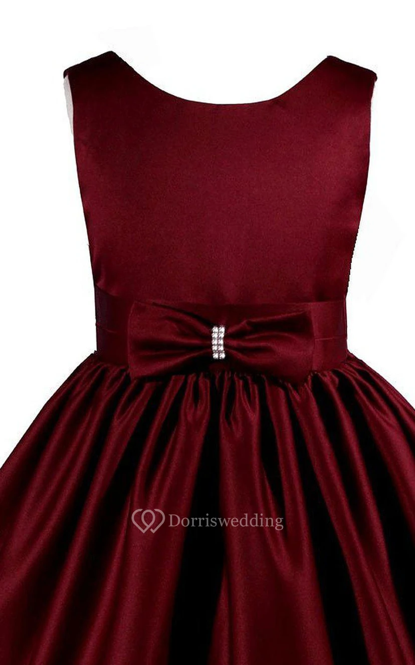 Sleeveless A-line Pleated Dress With Bow view 2