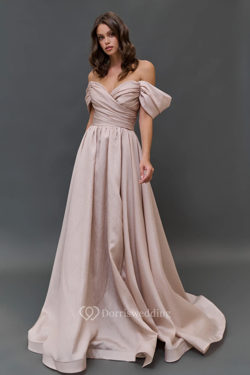 Pink Off-the-shoulder Criss-cross Empire Satin Dress video preview