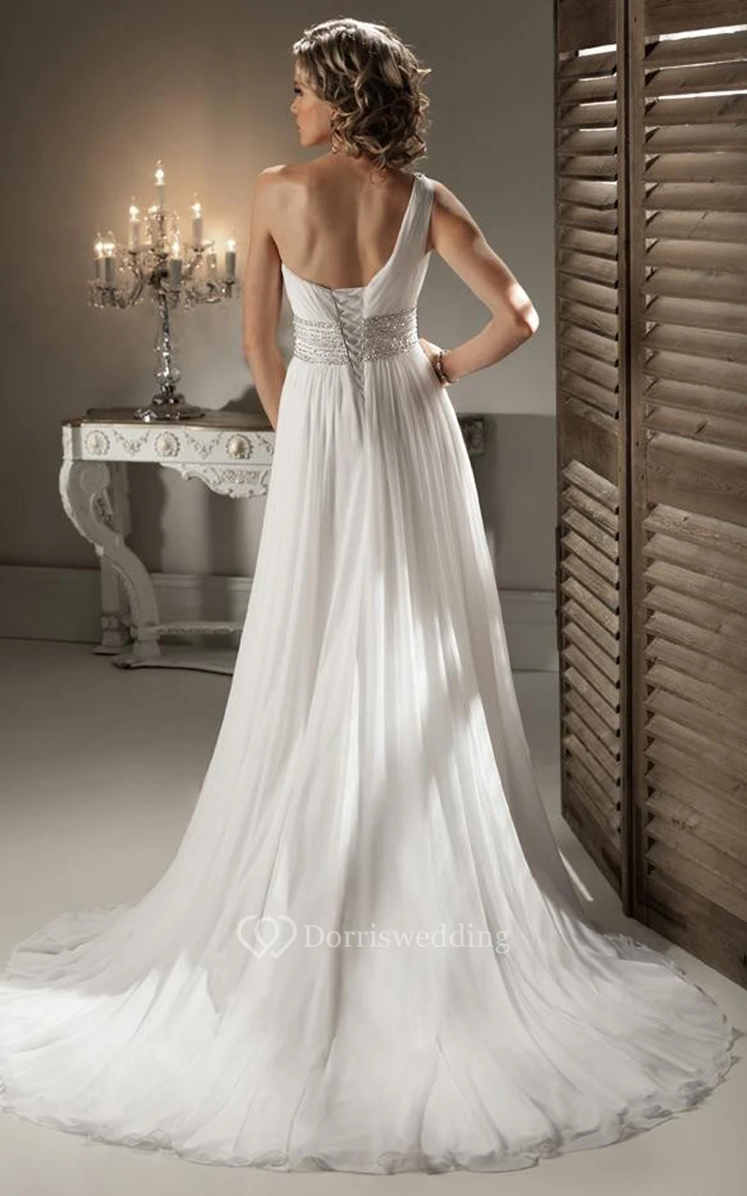 Robe de mariée élégante à une épaule avec ceinture ornée de strass view 2