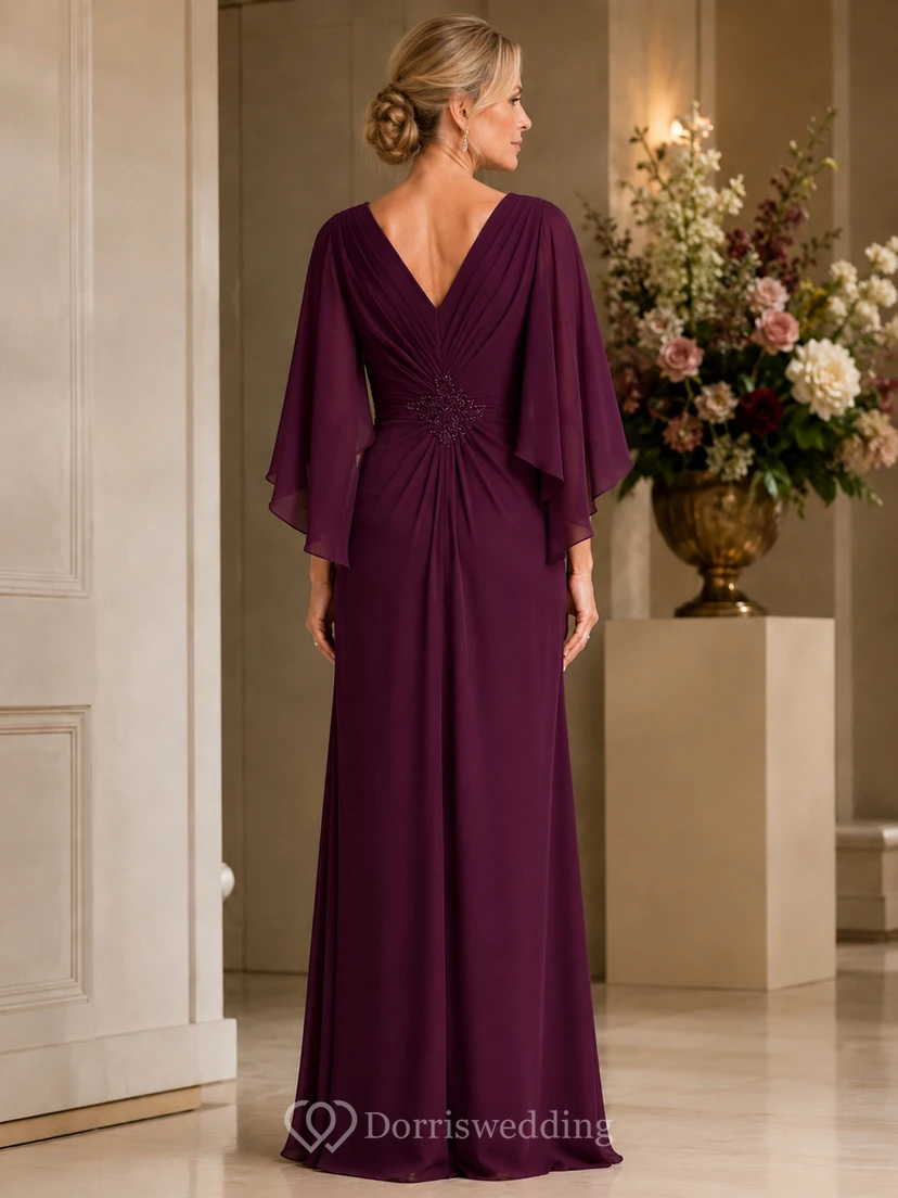 Etuikleid aus Chiffon mit V-Ausschnitt, halben Ärmeln und Cape view 2