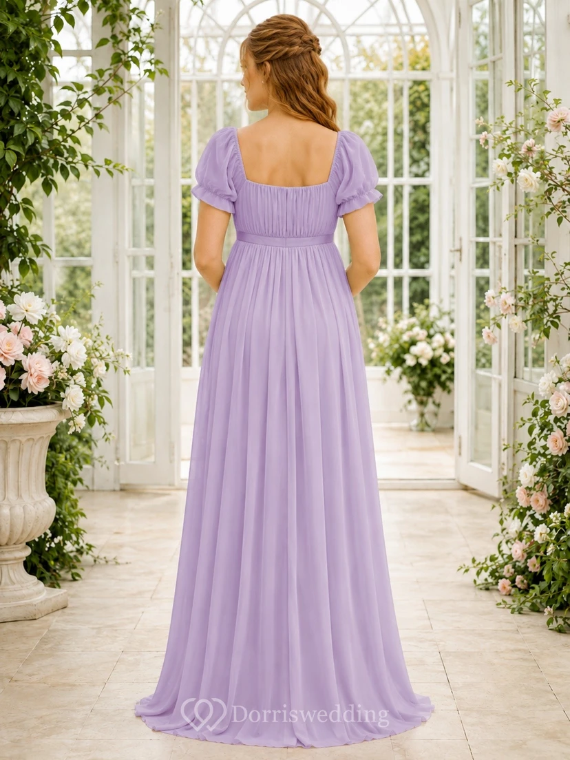 Lavender Maternity Square Neck Short Sleeve Chiffon Empire Dress view 2