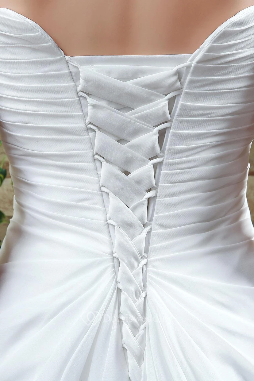 Newest Strapless White Beadings Modest Wedding Dress A-line Sweep Train view 3