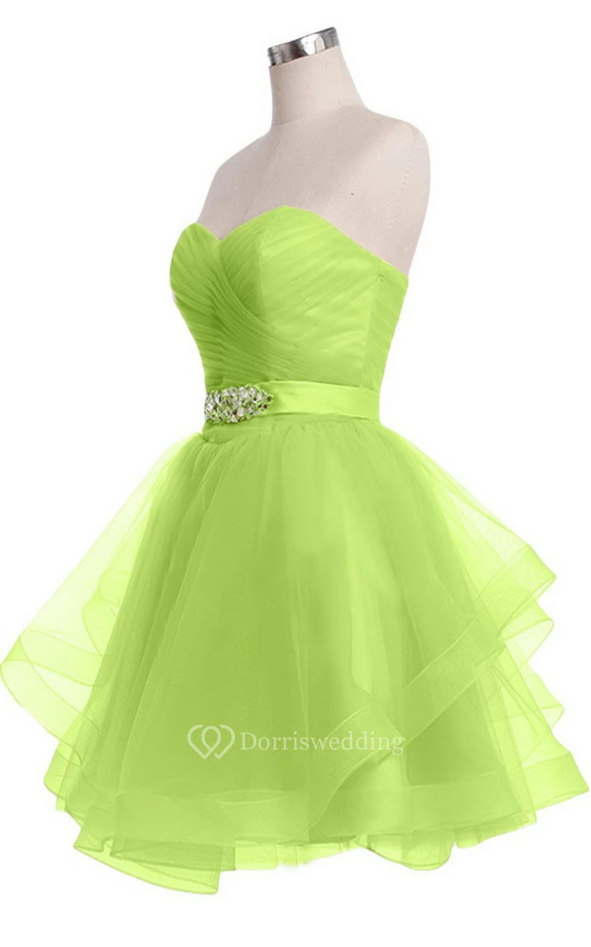 Sweetheart A-line Mini Dress With Pearled Waist view 4