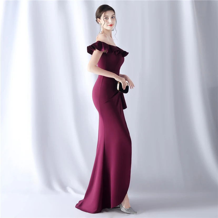 Exhibition Etiquette Bridesmaid Satin Sling Tube Top Evening Dress view 31