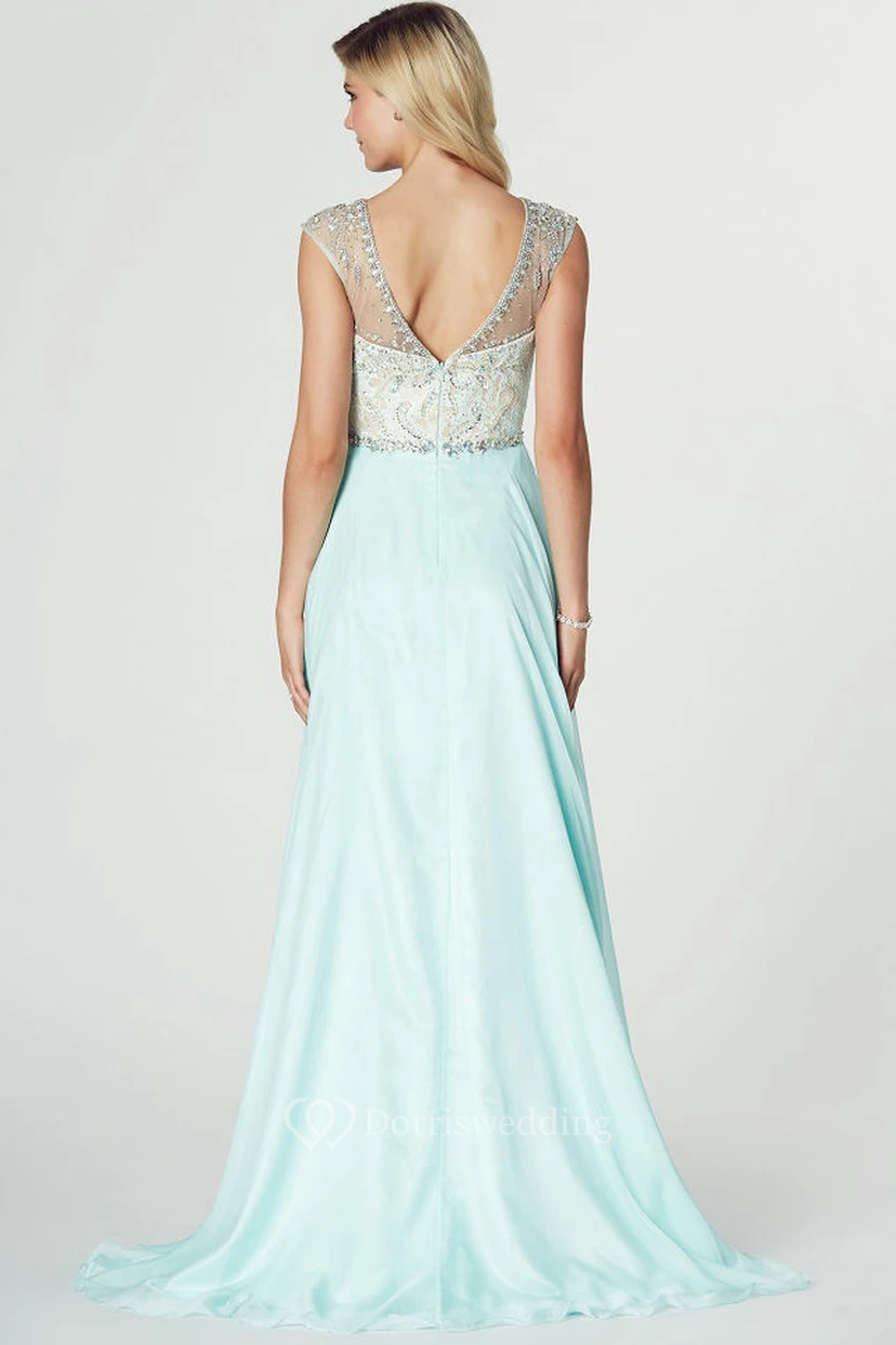 Maxi Sleeveless Beaded Jewel Neck Chiffon Prom Dress view 2