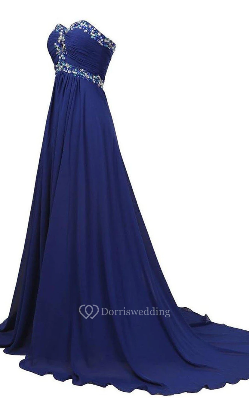 Sweetheart A-line Chiffon Gown With Rhinestones Detail view 3