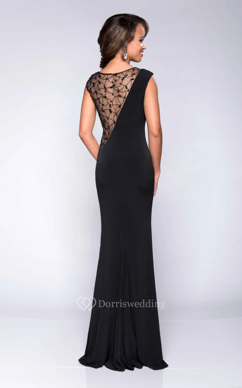 Sheath Cap Sleeve Jersey Prom Dress With Illusion Style view 2