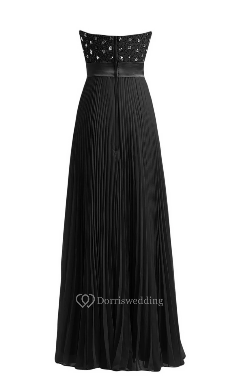 Strapless Empire Long Pleated Dress With Rhinestones view 4