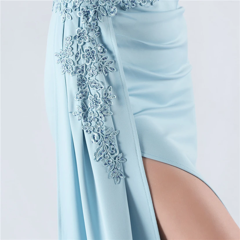 Heavy Hot Diamonds And Flower-Set Waisted Fishbone Satin Evening Dress Annual Meeting Wedding view 27