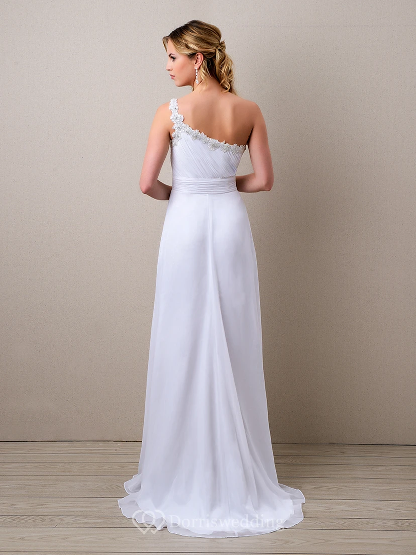 Vestido de novia de gasa con drapeado lateral, corte en A, un solo hombro y corpiño fruncido. view 2