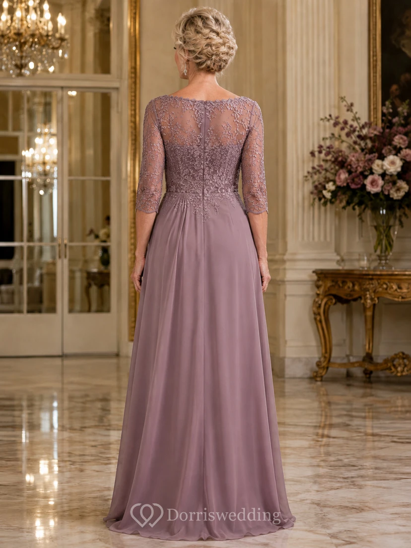 Vintage Mauve Illusion Lace Mother Gown Vintage Mauve Bateau Jewel A-Line Floor-length view 2
