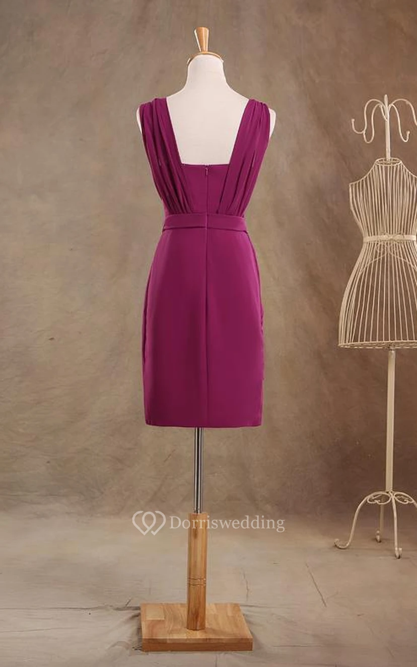 Mini Sleeveless V-neck Chiffon Sheath Pleated Dress view 2
