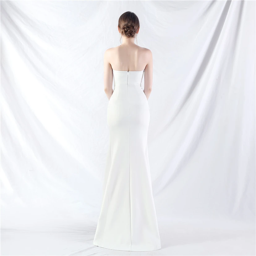 Vestido de noche de alta gama con cintura de espiga, elaborado con cuentas y forma elaborada. view 60