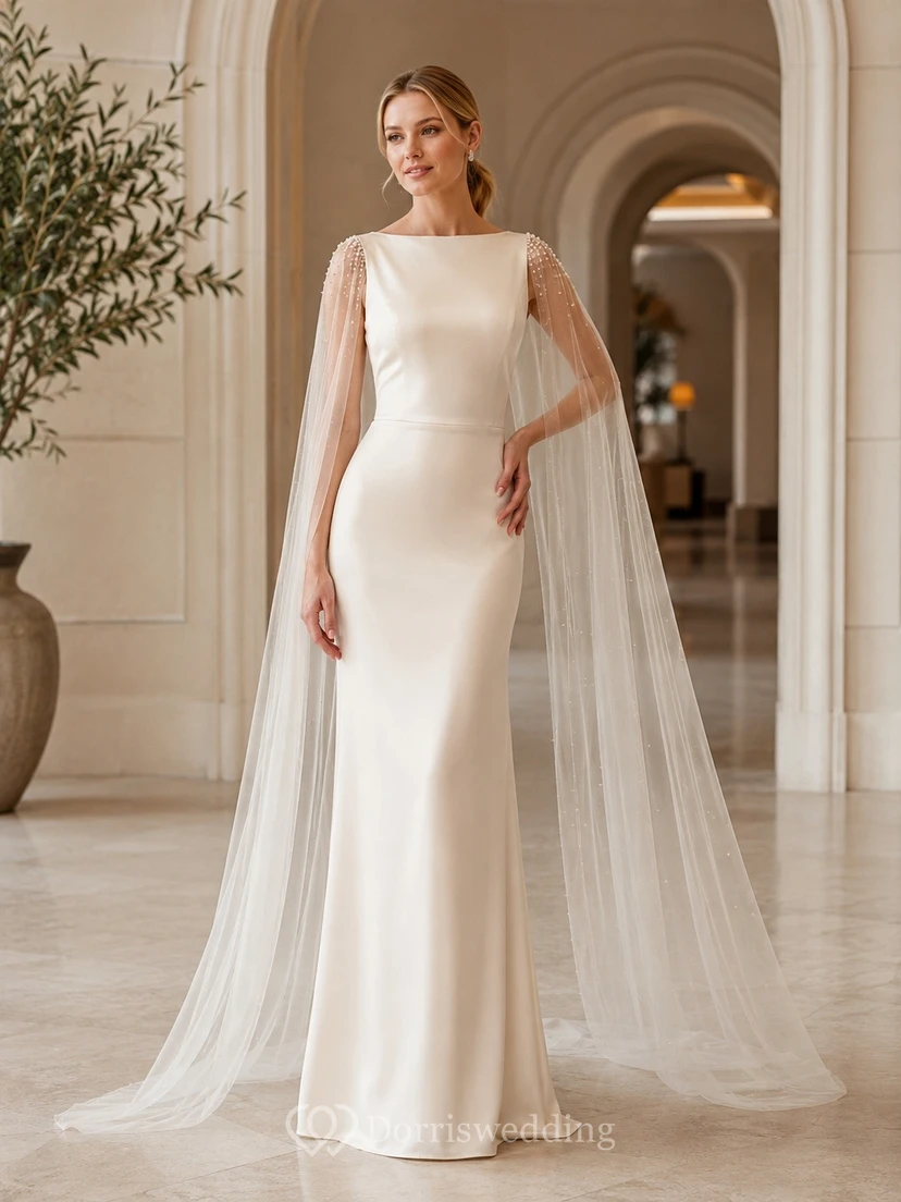 Modest High Neck Bridal Refined Wedding Dress A-Line Tulle