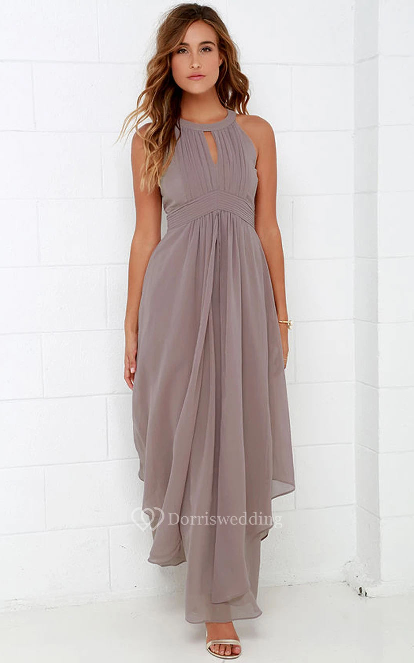 Elegant Burgundy Chiffon Halter Neck Evening Gown with Flowing High-Low Hem view 22