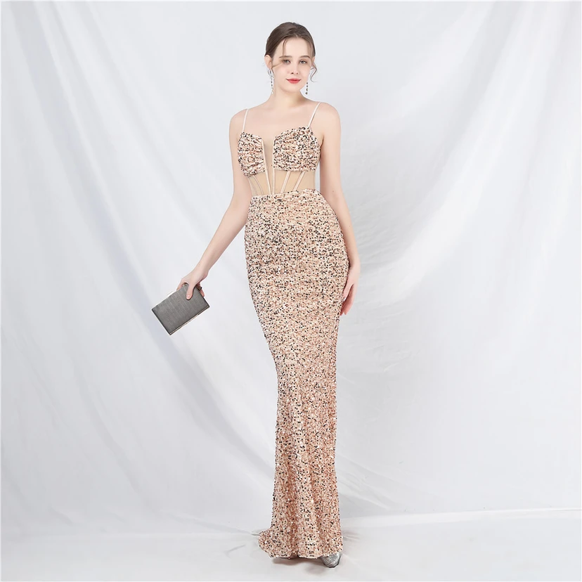 Palace Style Heavy Fishbone Waist Mesh Sequined High-End Evening Dress view 37