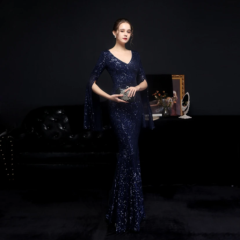 Robe de soirée élégante à sequins, longue, cintrée et sirène, idéale pour les réceptions et les célébrités. view 50
