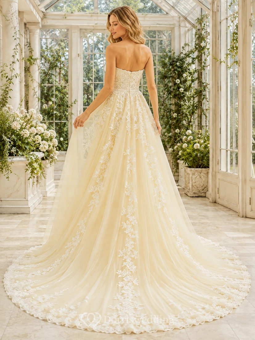 Vestido de novia bohemio romántico elegante con escote corazón, edición A, corte A, encaje. view 2