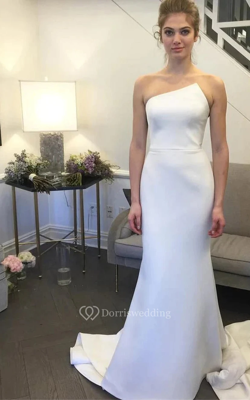 Simple Asymmetrical Sheath Solid Wedding Dress view 3