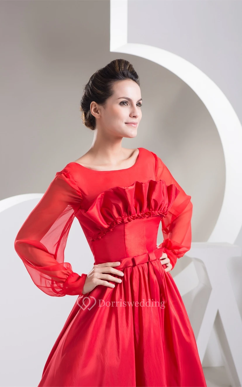 Long-Sleeve A-Line Maxi Pleats and Gown With Bow view 2