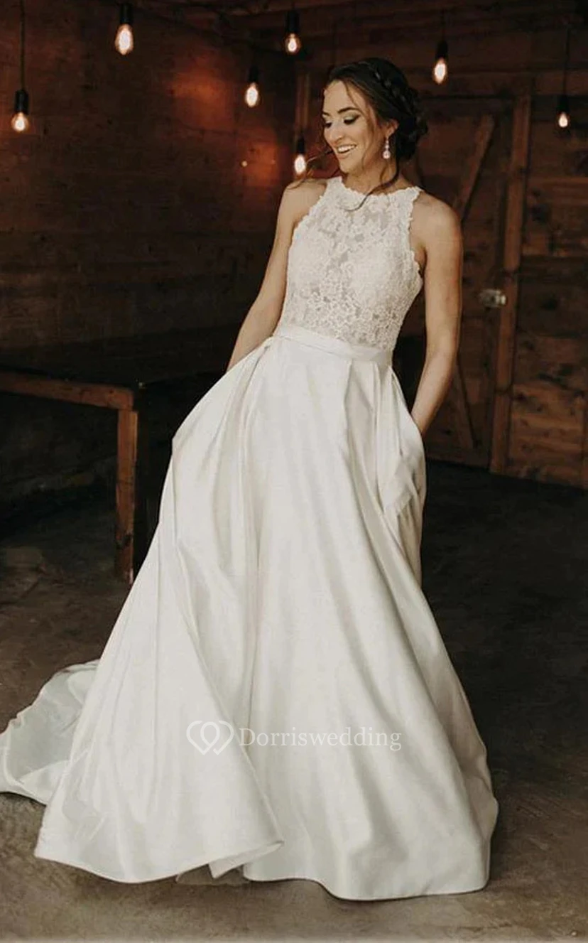 Lace Scoop-neck Chiffon Empire Country Outdoor Wedding Dress view 5