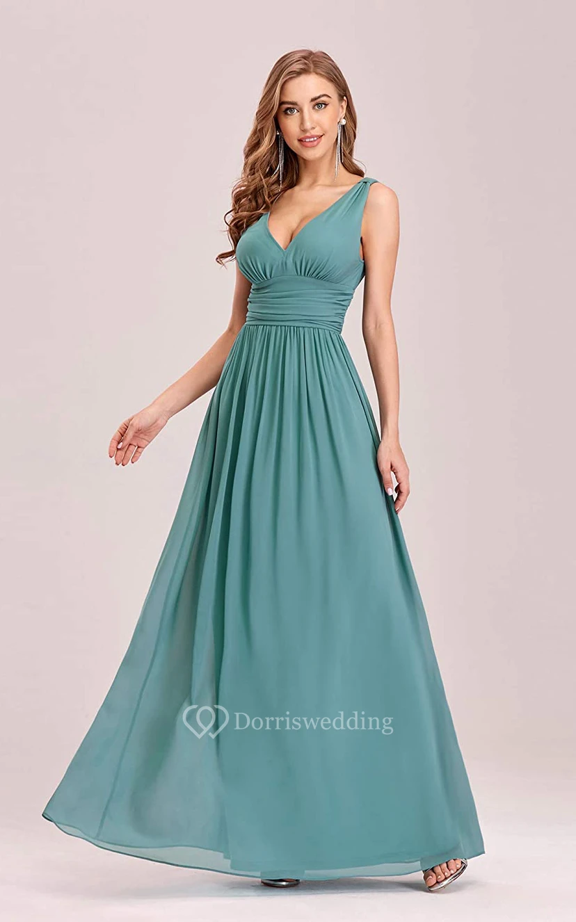 Casual Chiffon V-neck A Line Sleeveless Evening Dress With Ruffles view 7