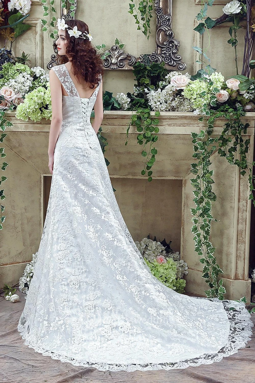 Elegant Lace Sweetheart A-line Wedding Dress Styles Sweep Train Lace-up view 3